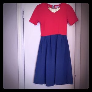 LulaRoe Orange/Gray Colorblock Dress w/ Pockets